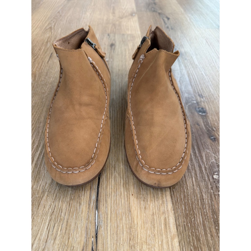OluKai Wali Ankle Boots Womens 9.5‎ Tan Leather Moc Toe Side Zip Hawaiian Boho